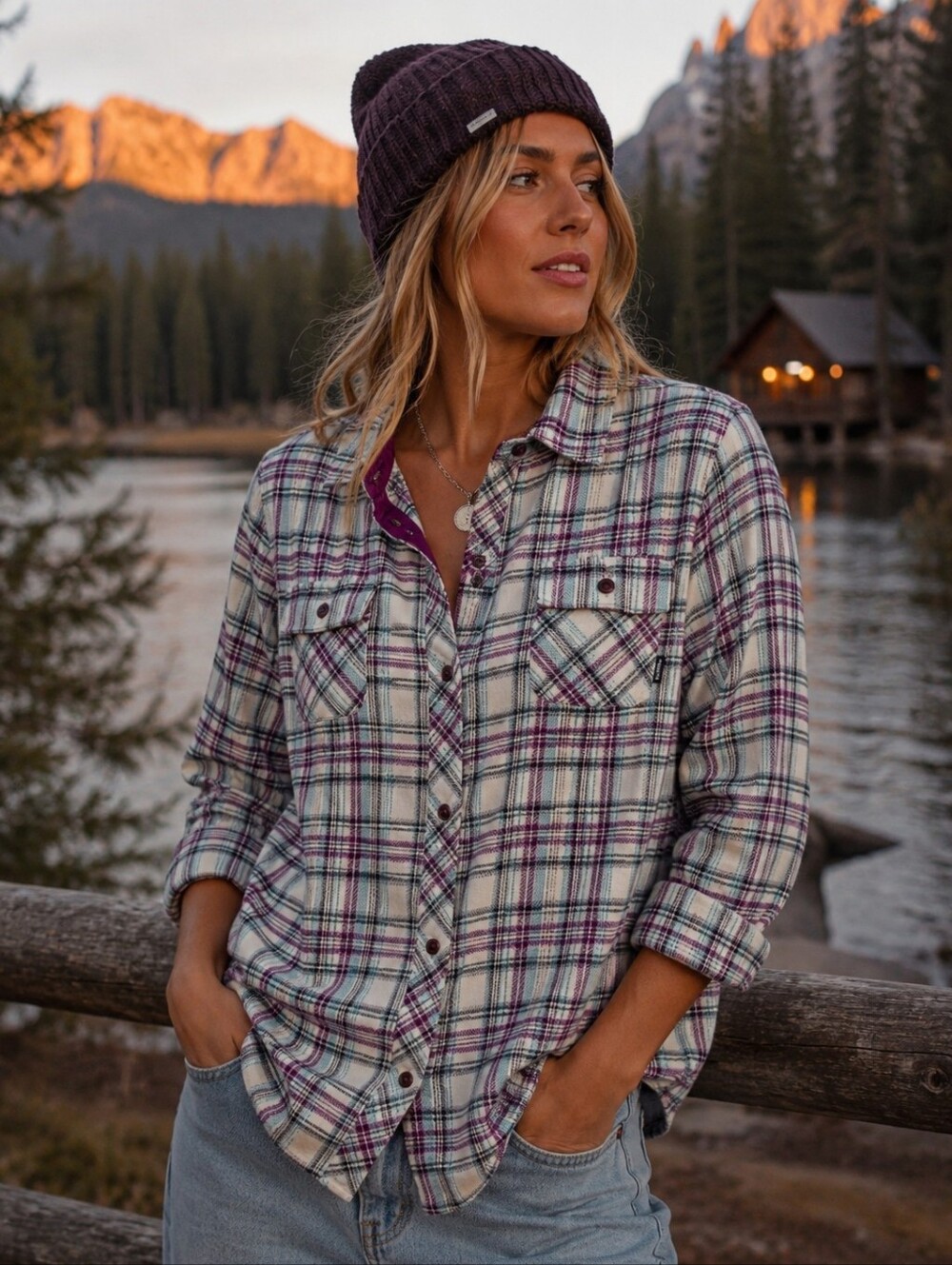 Vans Off The Wall Women's Plaid Flannel Button Up Shirt XL Purple White Cotton